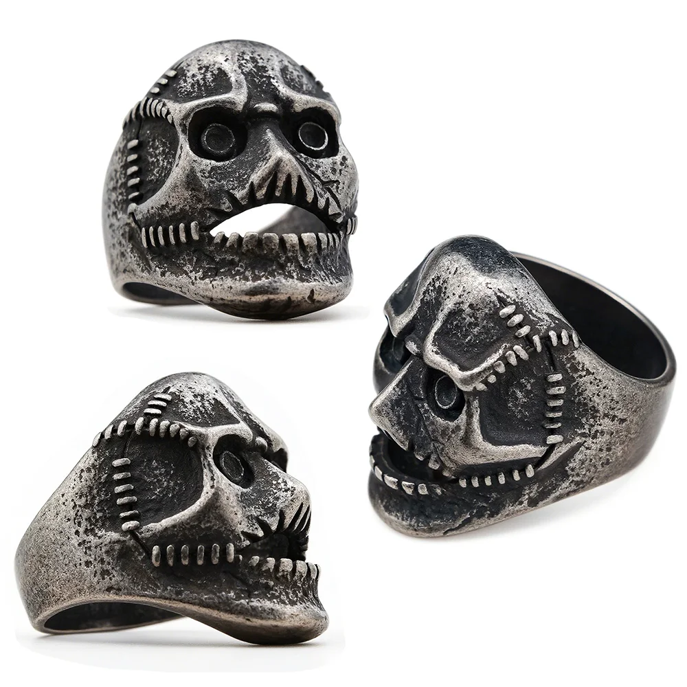 Fashionable Hollowed-Out Skull Stainless Steel Ring Unisex Personalized Retro Mask Ring Punk Jewelry Gift