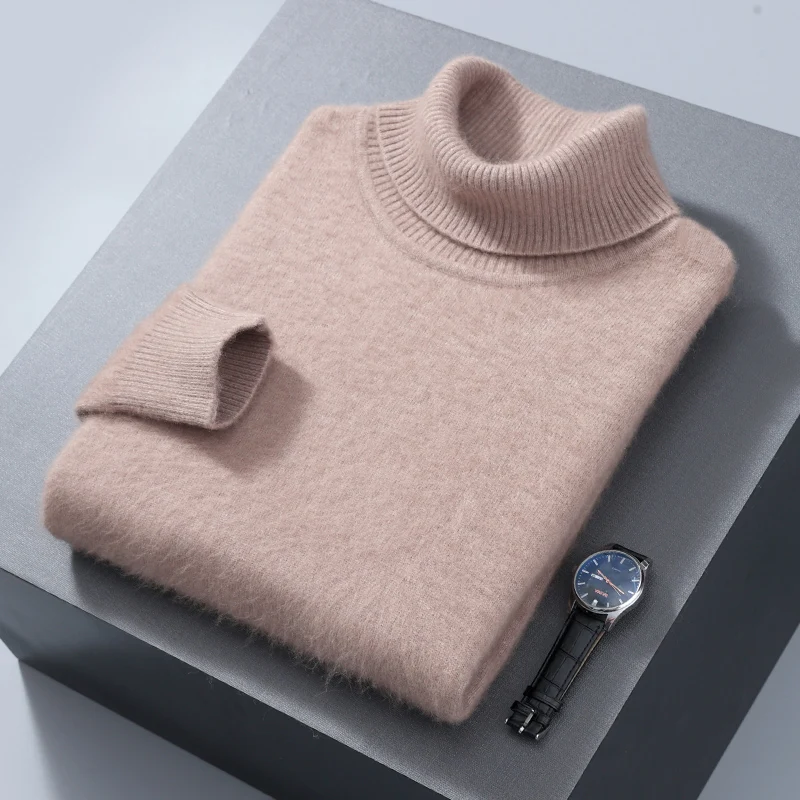 

2024 Autumn/Winter Cashmere Sweater Men's Solid Color Thickened Casual Long sleeved Pullover Head High Polo Neck Fashion Knitwea