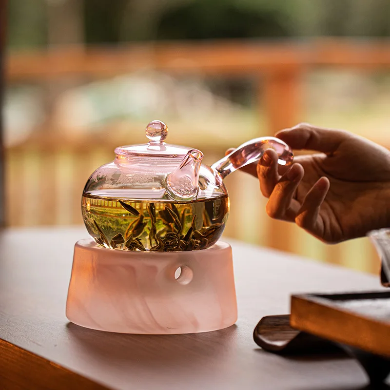 Borosilicate Glass Teapot with Strainer Side Handle Small Tea Kettle Heat Resistant for Loose Leaf Green Tea Home Brewing