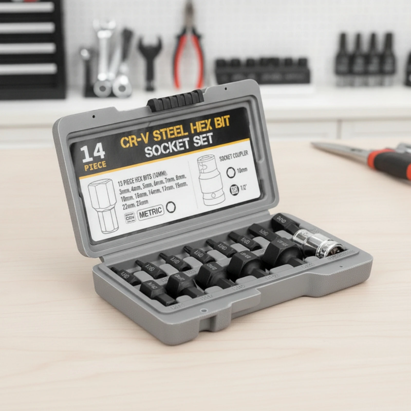14 Pieces Hex Bit Socket Set Precision-Machined Hex Bit Socket Set with Storage Case Tool High Rotational Force Long-Lasting