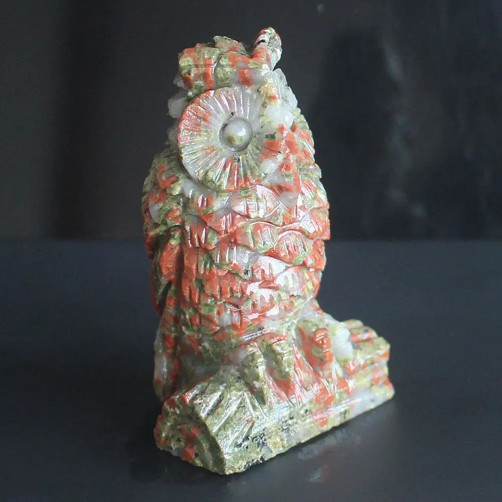 Handcrafted gemstone crystal unakite owl Figurine Animal statue office study Home Decor