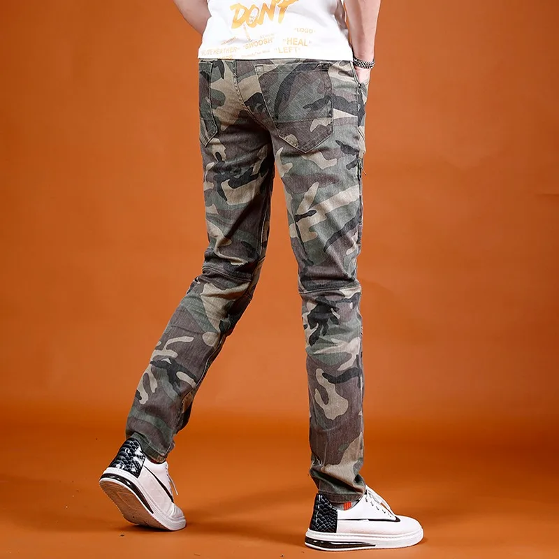 Camouflage jean hommes été jambe droite pantalon 2022 nouveau Streetwear décontracté armée vert Denim pantalon