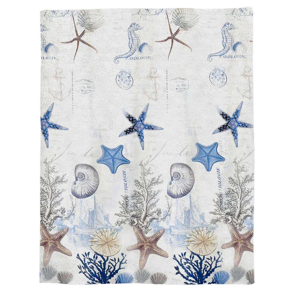 Ocean Starfish Shell Flannel Blanket for Bed Sofa Portable Soft Fleece Throw Blankets Funny Plush Bedspreads Queen King Size