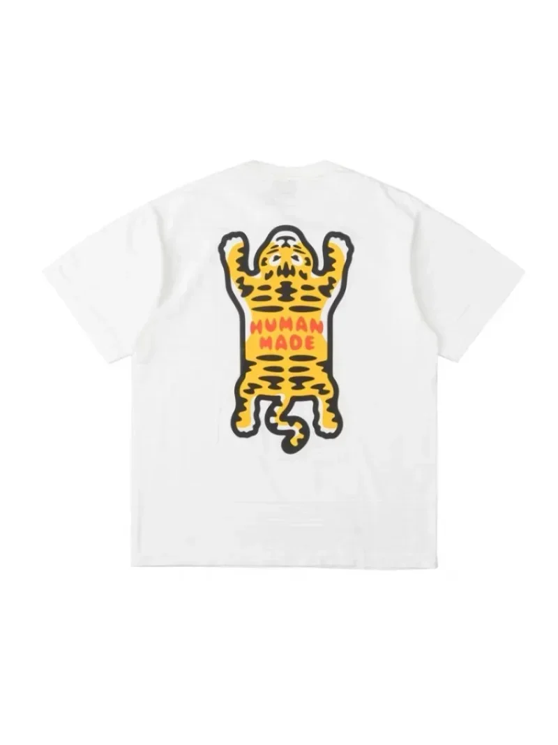 Human Made Style 25SS Heart Back Tiger Slub Cotton T-Shirt, Crewneck Casual Tee for Couple Unisex