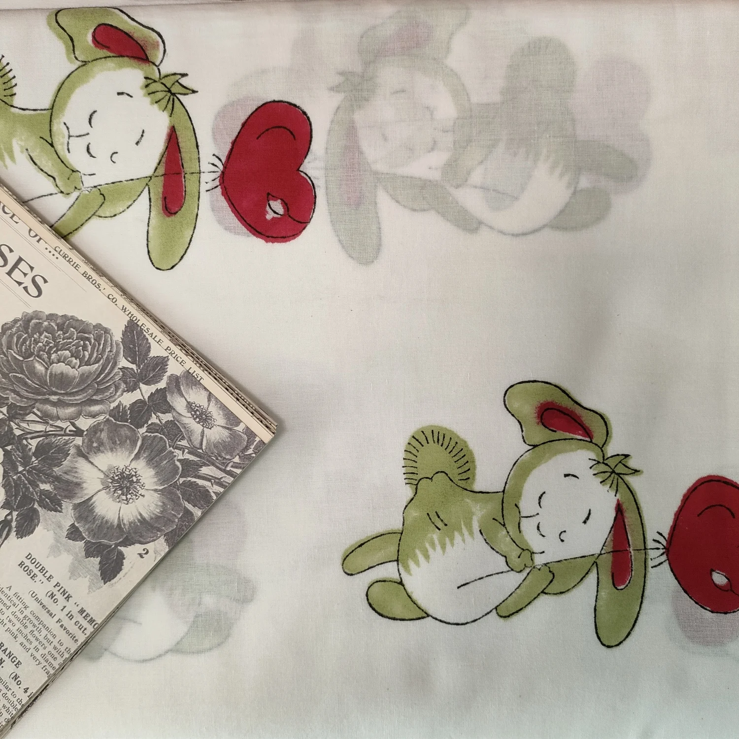 

India Hand Block Print White Lovely Bear 100% cotton custom fabric for Clothes DIY handmade