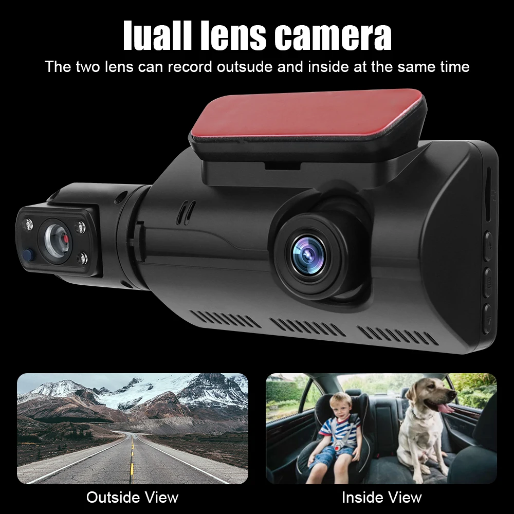 Car DVR Interior Rear View Camera 2 Lens DashCam Reverse Dash Cam Driving Video Recorder HD 1080P 3 inch Display IPS Accessories