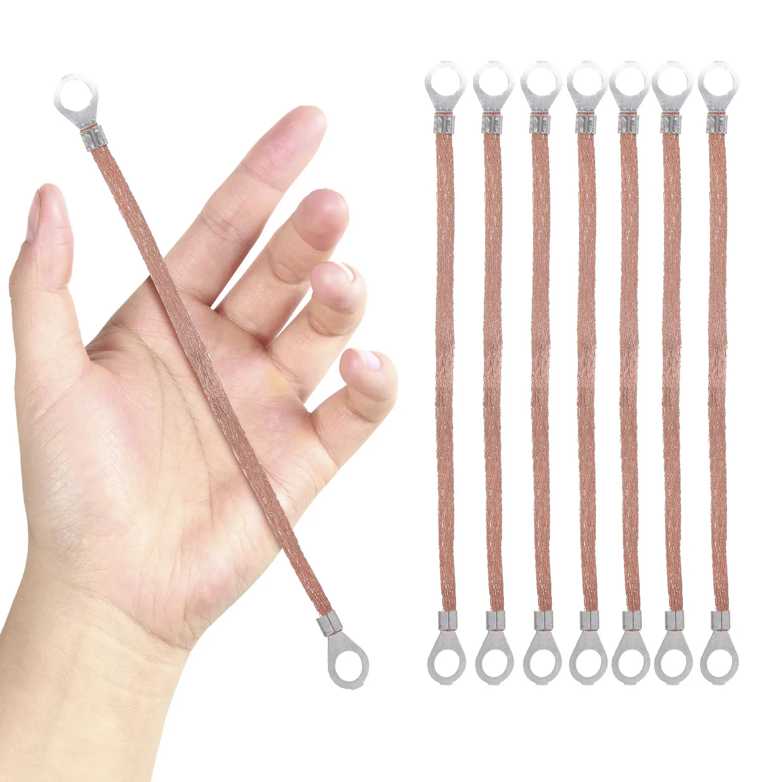 

100Pcs Braided Copper Cable Grounding Wire Straps Flat Wire for Industrial Electronic Automotive Applications Ground Strap