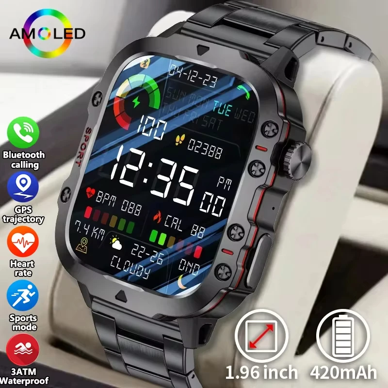 2024 New For Xiaomi Smart Watch Men 1.96 inch AMOLED HD Screen IP68 Waterproof Outdoor Sport Fitness Bluetooth Call Smartwatches