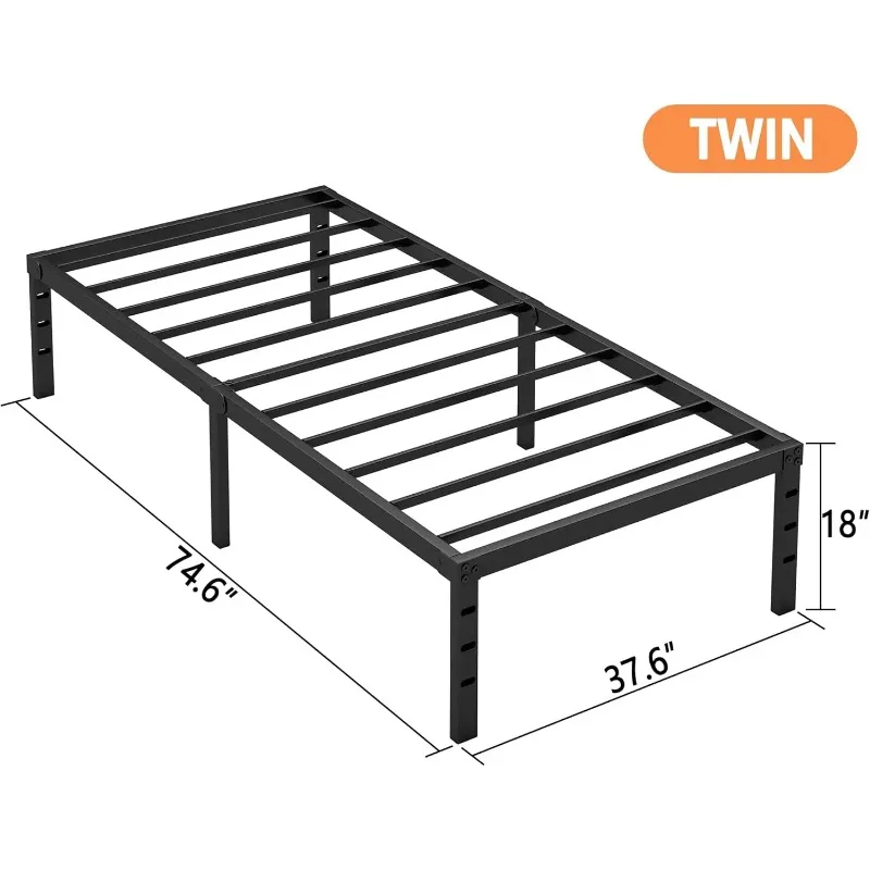 No Box Spring Needed, Heavy Duty18 Inch Twin Bed Frame - Sturdy Metal Platform Twin Size,