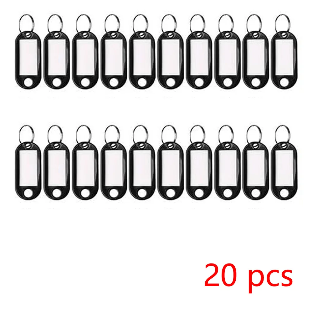 20/100 Stück Schlüsselanhänger, beschriftbarer Kunststoff-DIY-Namensring für Gepäck, Papieretiketten, Schlüsselanhänger, Koffer, Haustiermarkierungen, Zubehör, mehrfarbig