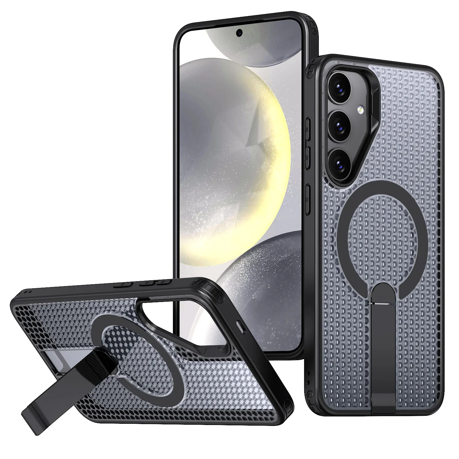 

Military Anti-fall Cooling Hole Design Magnetic Case For Samsung Galaxy S25 Ultra S25+ S24 Plus 5G Metal Bracket Phone Cover
