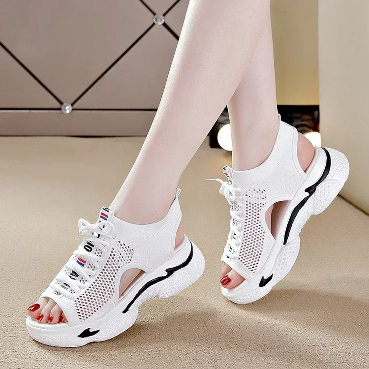 Women\'s Sports Sandals 2023 Summer New Hollow Flat Ins Fashion All-match Platform Platform Casual Shoes Women Sport Sandalias