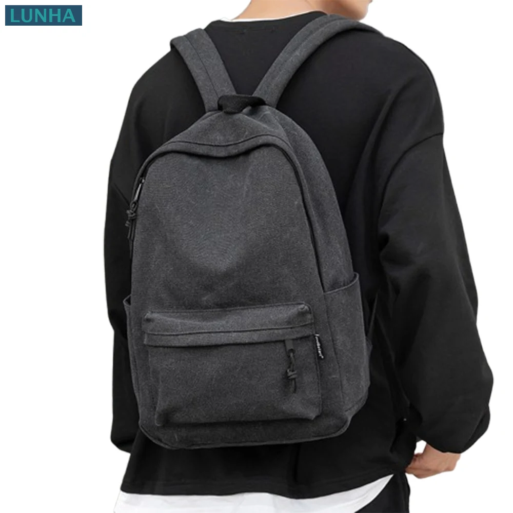 Men Canvas Backpack Unisex Laptop School Bag for Teenagers Students Daily Commute Travel Outdoor Sports Casual Riding Daypack