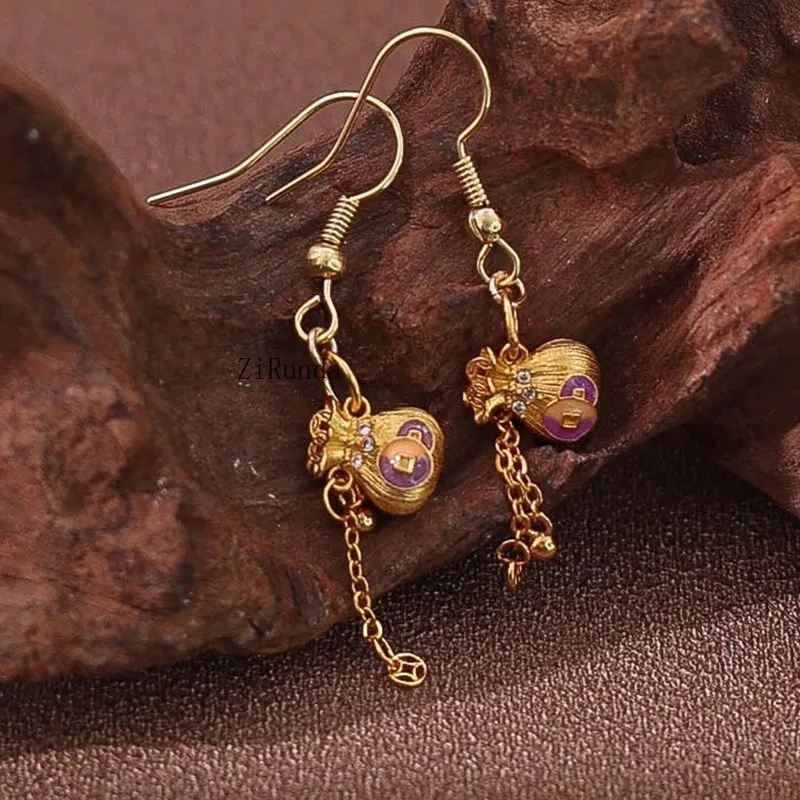 Pendientes H con vestido, pendientes antiguos dorados de alta gama para mujer, clips para las orejas, sin perforaciones para las orejas, agujas de plata Hanfu