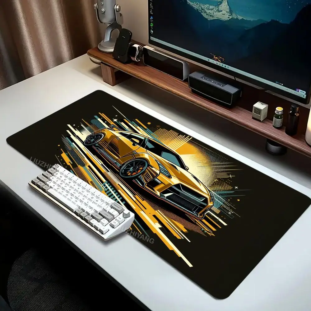 Golden Car Mouse Pad Large Computer Office Game Table Mat XXL Rubber Anti-slip Stitched Edge PC Keyboard Mats Washable Desk Pads