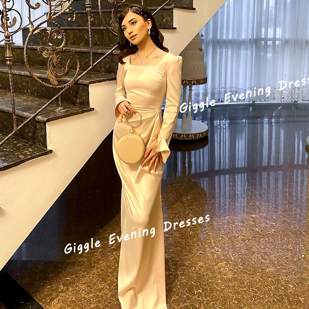 

Giggle Satin Square Collar Close-Fitting Elegance Prom Gown Saudi Arab Simple Floor-Length Evening Party Dresses for Women 2024