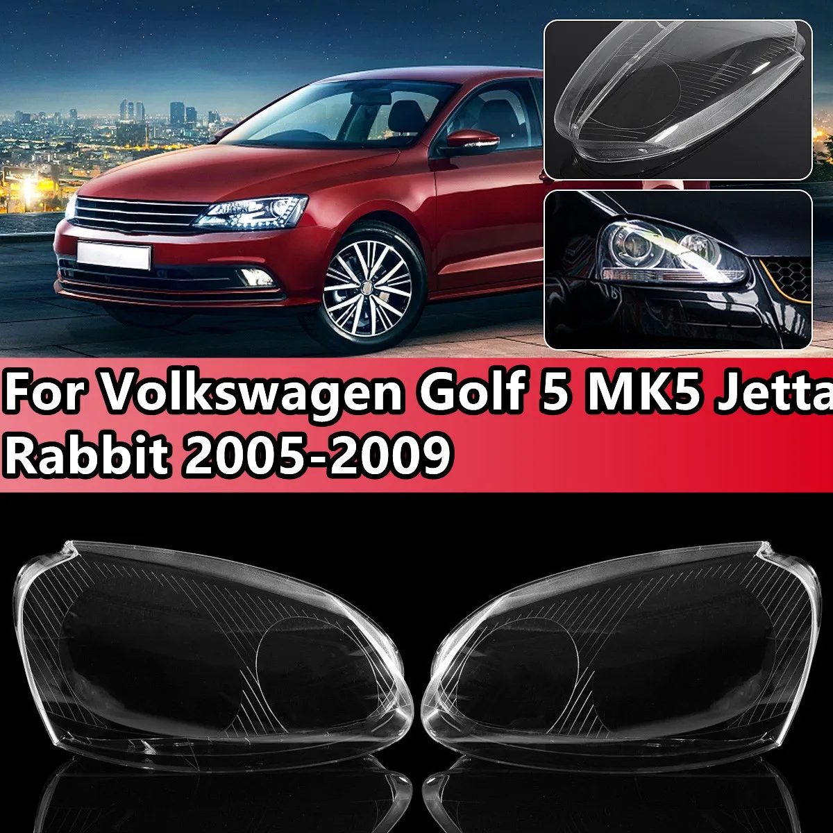 Lewy/prawy do Volkswagen Golf 5 MK5 GTI 2005-2009 Osłona klosza przedniego reflektora Samochodowy przezroczysty klosz Przezroczyste reflektory Shell