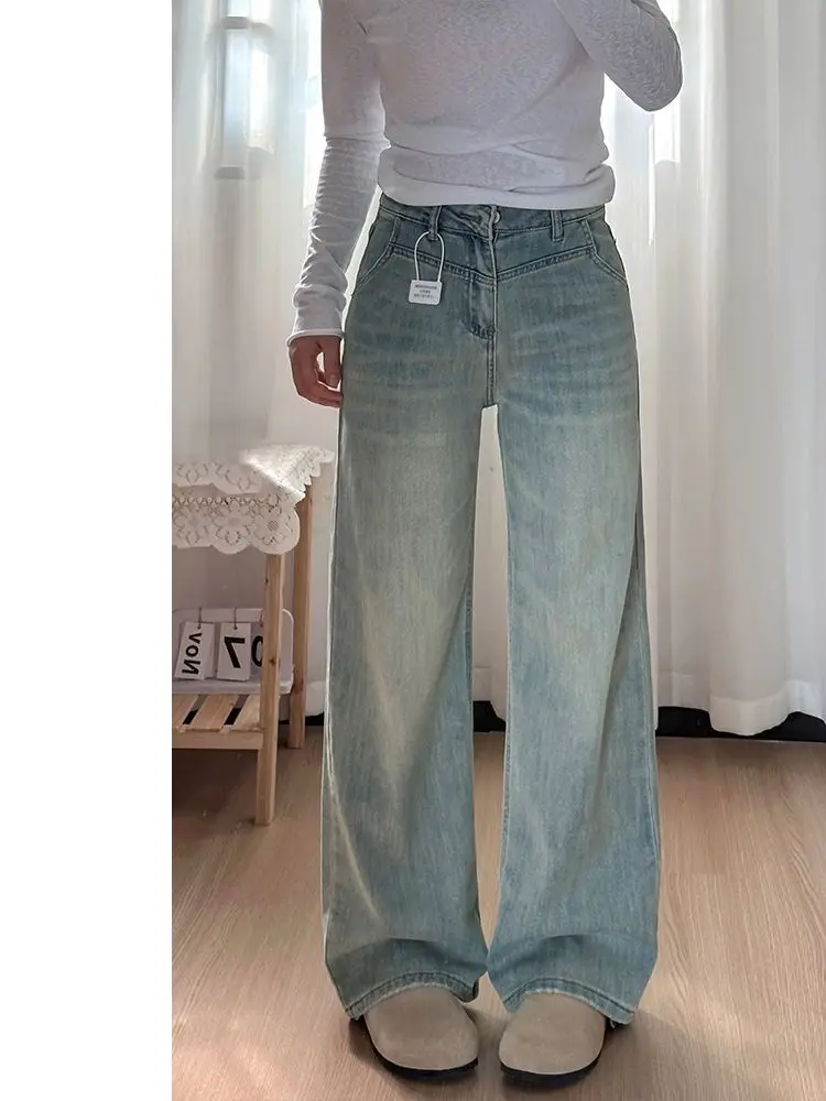 

Light Colored Wide Leg Jeans, Women's Spring And Autumn New Style, Loose Hanging Straight Leg Pants