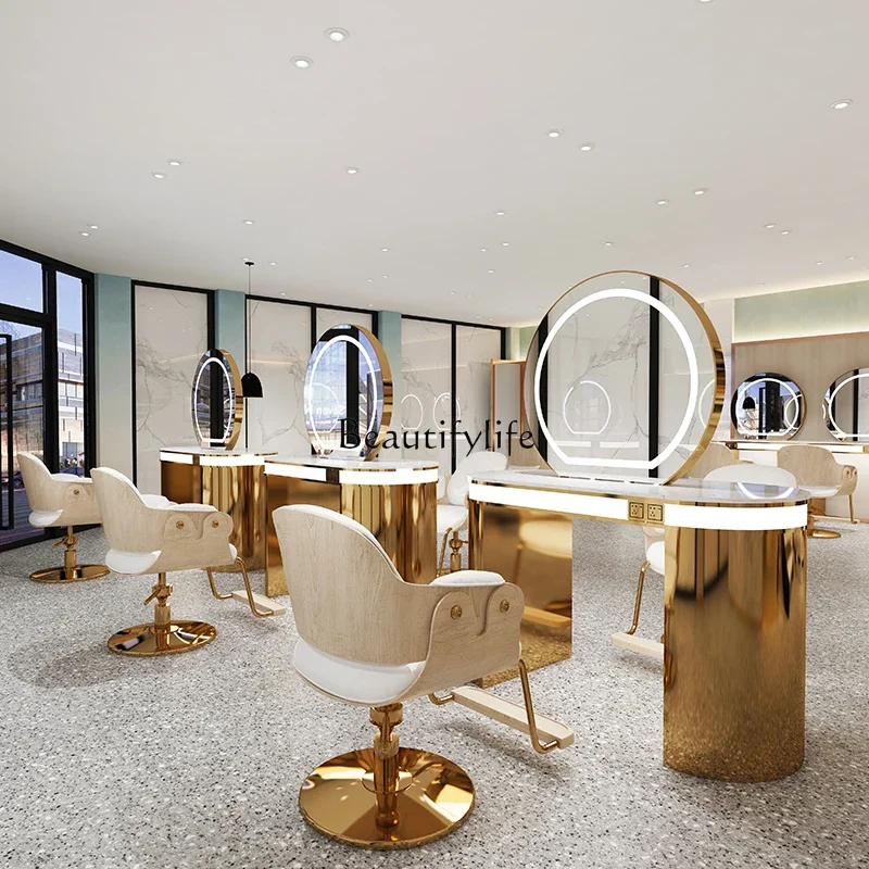 06Barber Shop Cabinet Integrated Dressing Table Hair Salon Special Hair Cutting and Perming Mirror with Light