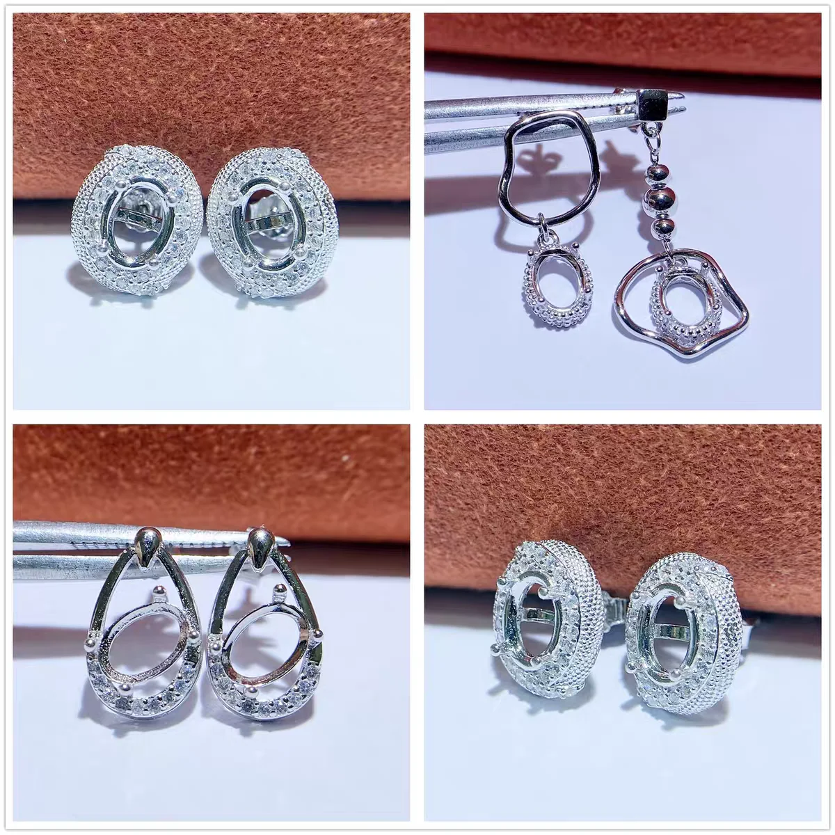 MeiBaPJ 5mm*7mm Elliptic Stones DIY 925 Silver Empty Setting Fashion Zircons Stud Earrings Fine Charm Wedding Jewelry for Women