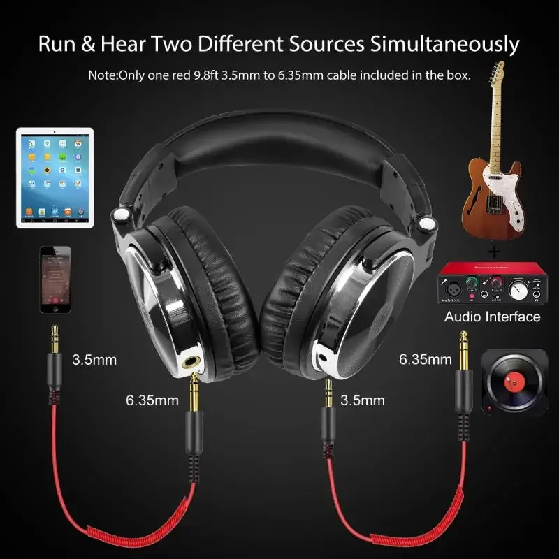 Professional Musical Instrument Monitor Headphones Wired Headset with 3.5mm & 6.5mm Audio Cables for Electrical Piano Guitar