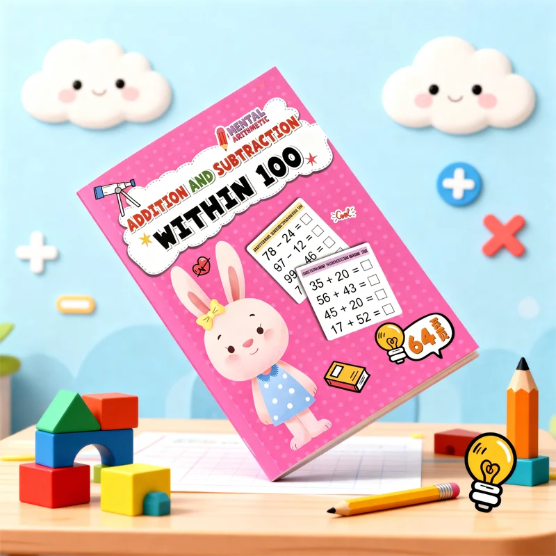 

64 Pages Mathematics Specialized Training, Oral Calculation Book, Math Addition and Subtraction Exercise Book Within 10-100