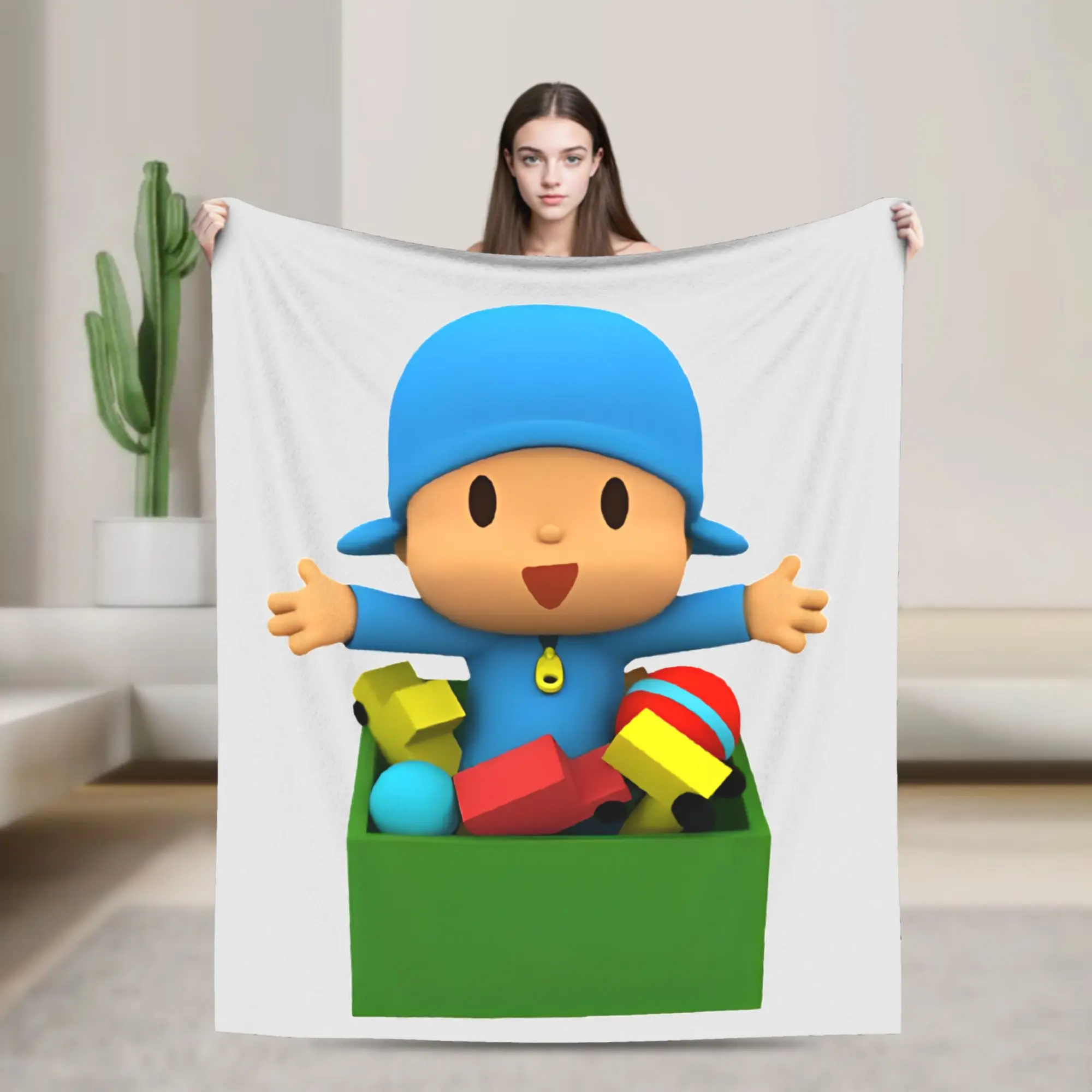 Pocoyoed with Toys Flannel Blanket Funny Throw Blankets for Bed Sofa Couch 125*100cm Bedspread,
