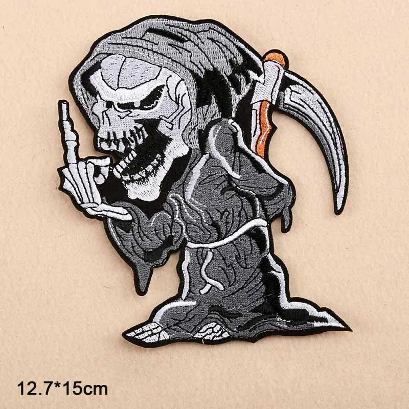 Ace Punk Myth Skull Skeleton Poker Grim Reaper Wholesale Iron on Embroidered Cloth Clothes Patch For Clothing Girls Boys Man