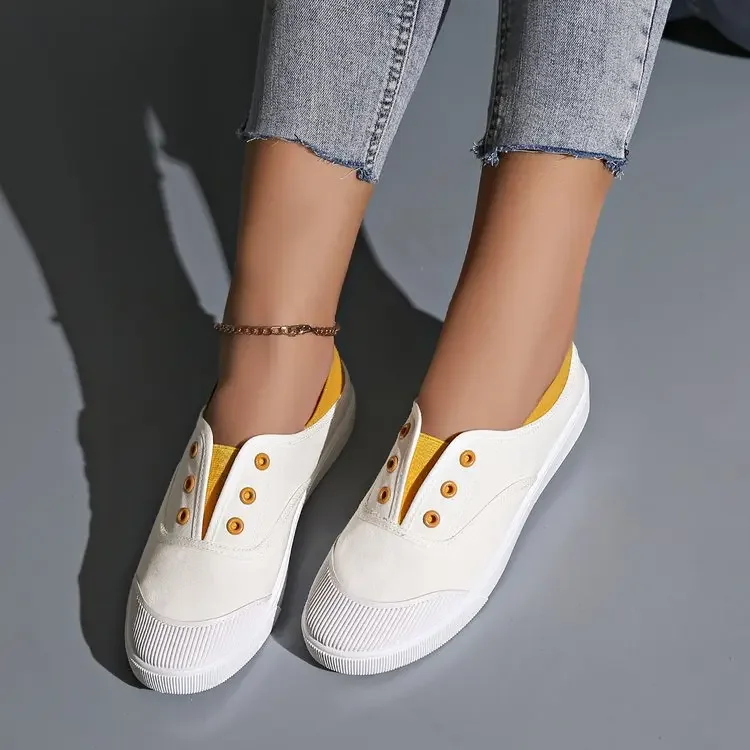 2024 New Canvas Shoes for Women Spring Autumn Breathable Comfort Slip-On Flats Female Walking Sneakers Boat Shoes Woman Loafers