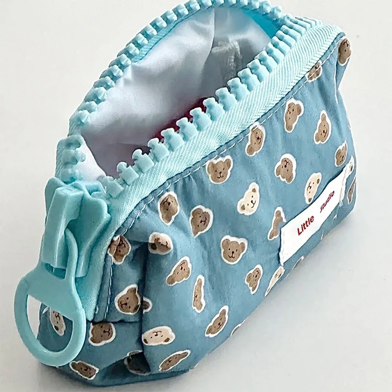 1PC Trousse à crayons grande capacité, boîte de papeterie moderne et minimaliste, motif bleu, bords lisses et épaissis, petit ours bleu
