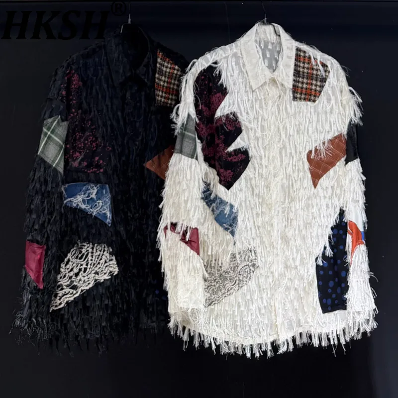

HKSH Spring Autumn New Men's Trend Design Heavy Tassel Patchwork Loose Casual Long Sleeve Shirt High Street Fashion Tops HK13476