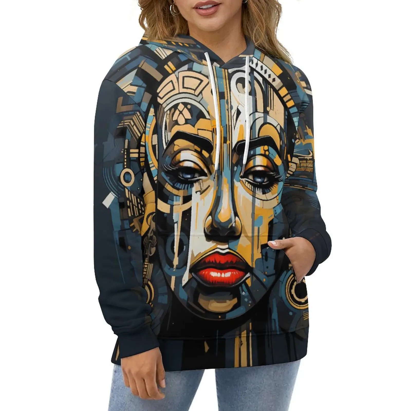 

Lady Face Print Hoodies Abstract African Hip Hop Casual Hoodie Long-Sleeve Y2k Graphic Sweatshirts Birthday Gift