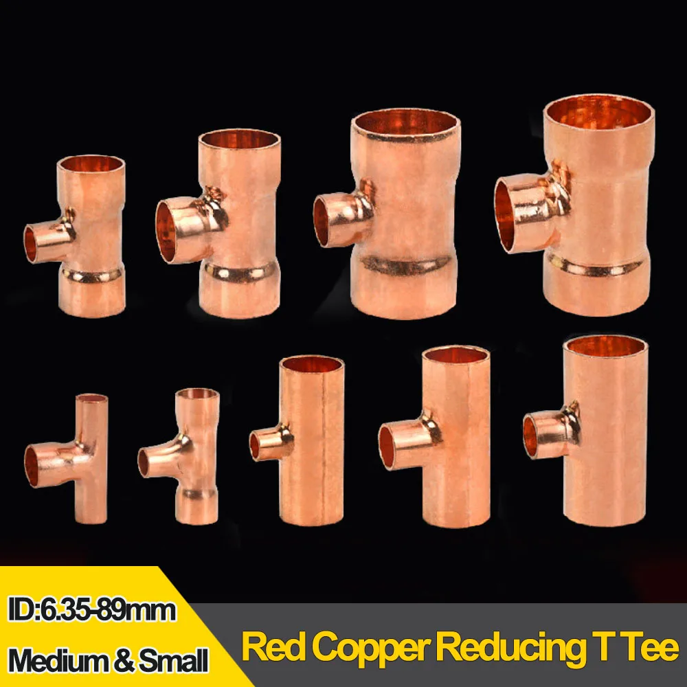 TP2 Red Copper Reducing T Tee Air Conditioner Cold Storage Refrigerator 6-55mm Copper Pipe Branch Welding Fitting
