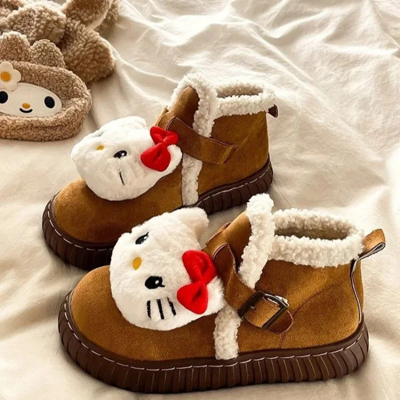 Sanrio winter hello kitty cute warm home women's shoes cartoon doll non-slip thick-soled outdoor wear plush cotton boots