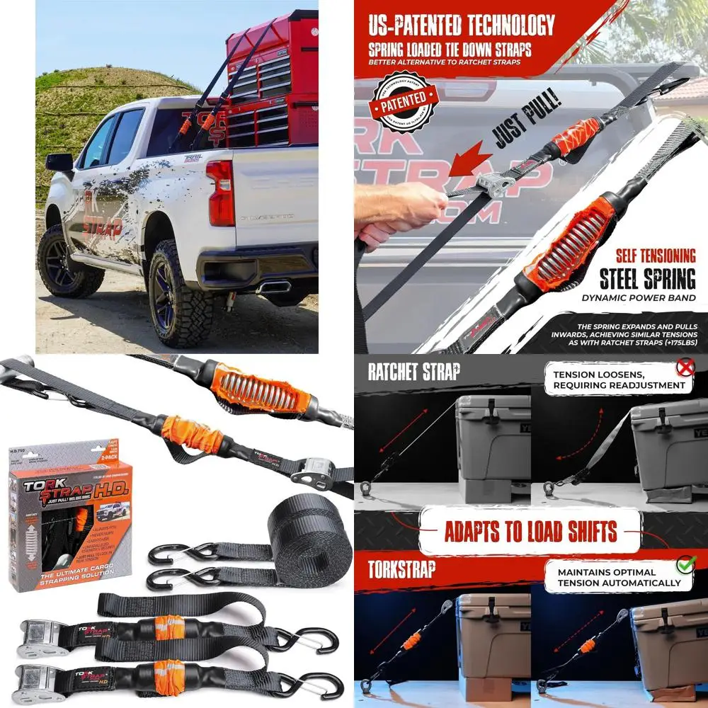 

Самонатягивающиеся ремни 14 x 1,5 дюйма [Патентированные] — автоматически адаптируется на нагрузку смены — прочность ломкости 2,250 фунта — вытягивается