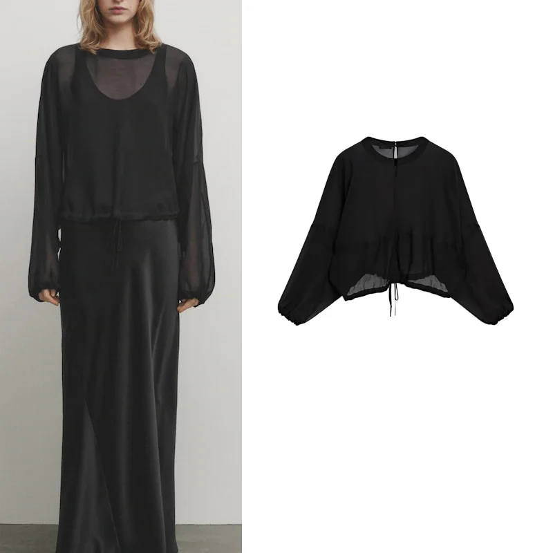 

Ele Bla Lace irt Женская мода Тонкая прозрачная круглая накидка Ne French Sle Свободный крой Длинный све Полиэстер