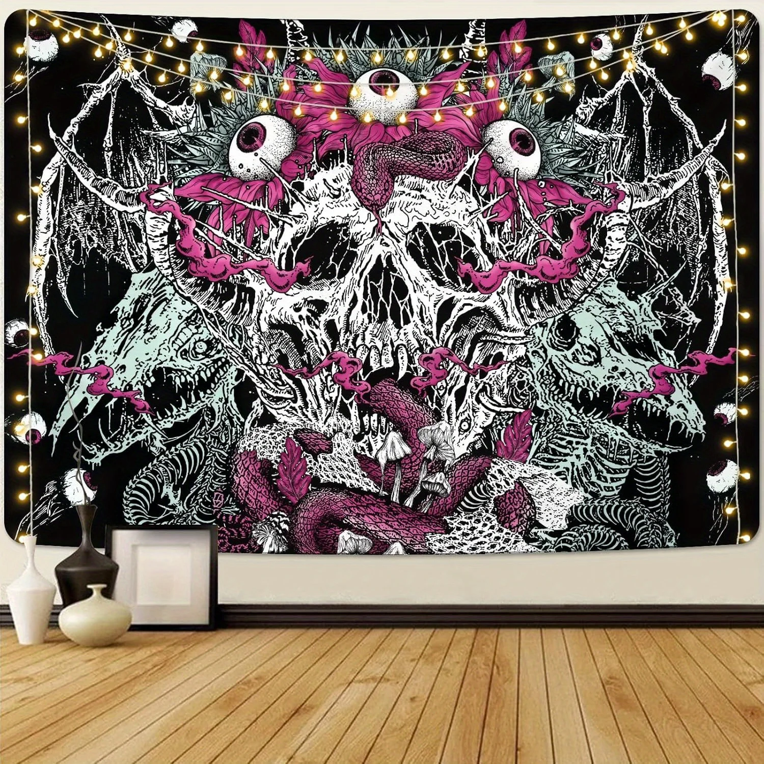 VIKAMA Gothic Horror Eyeball Skull Tapestry, Flat Print Wall Hanging For Gothic Home Decor Bedroom Living Room Dorm Party Decor