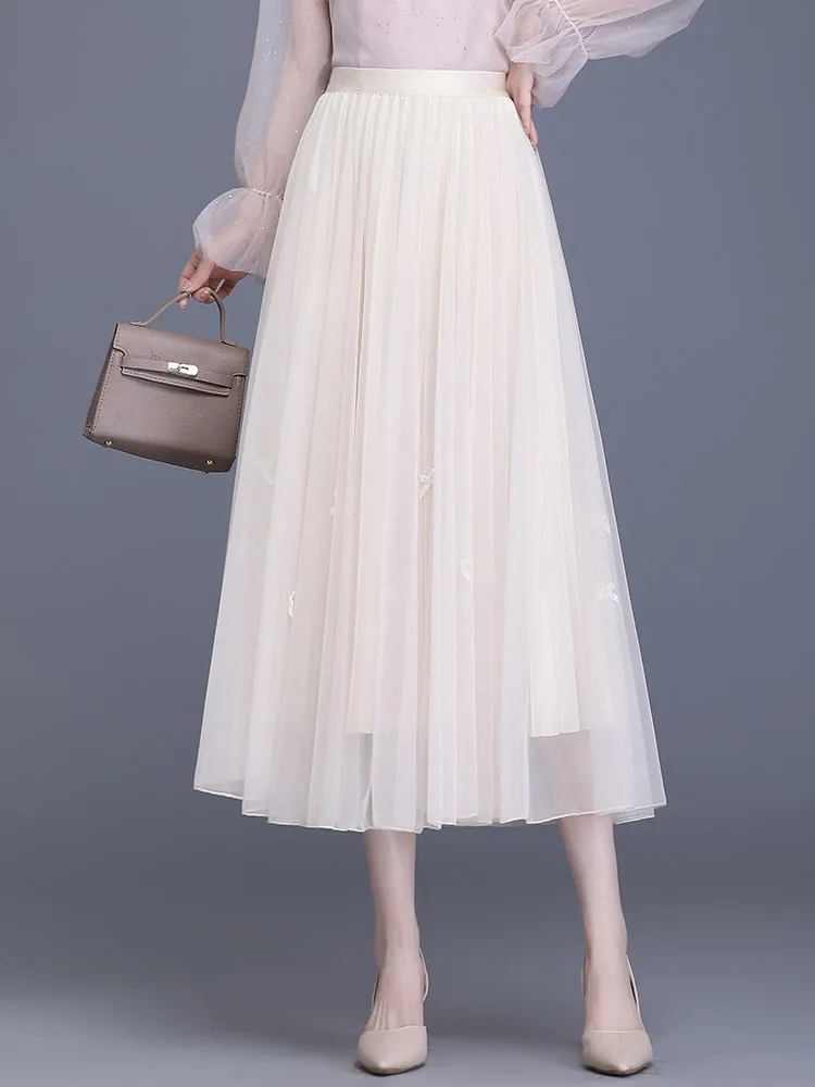 ZUZK Both Sides Wear Droop Tulle Skirt  Fairy Spring Summer New High-Waisted Long Vertical Expansion Pleated Skirt Large Skirt