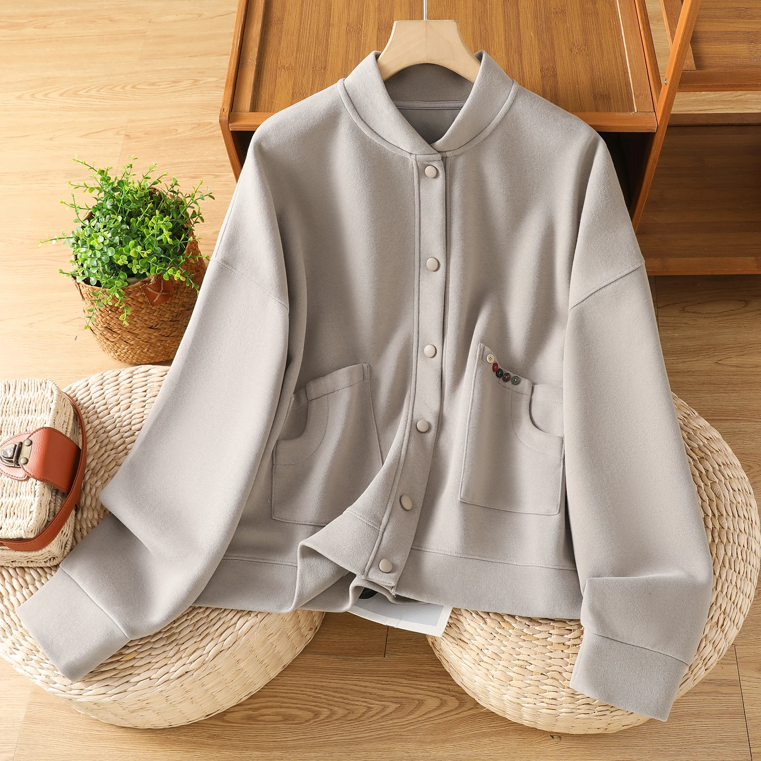 ربيع الخريف Faion محبوك القطن البلوز Jaet المرأة عادية الوقوف طوق البيسبول الرياضة المفتوحة سترة أزرار ملابس خارجية