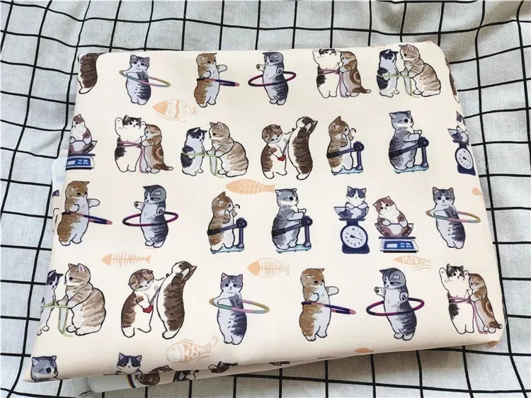 Cartoon Cat Fabric Fine Canvas Print Per Meter for Handmade DIY Bag Sofa Cover Curtains Shooting Backgrounds Car Seat Cover