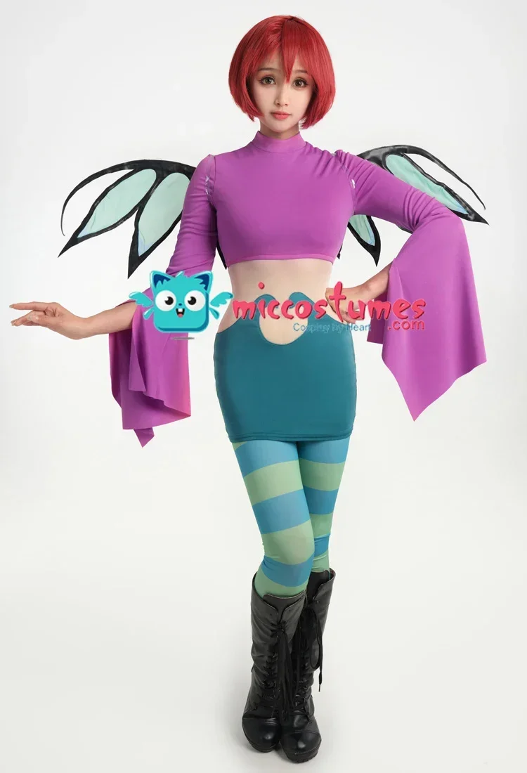 Miccostumes Women Witch Cosplay Costume Wide Sleeve Dress with Pants and Wings