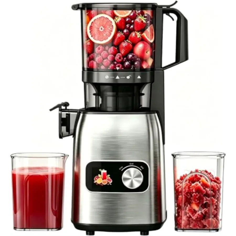 Cold Press Juicer For Kitchen Use, Stainless Steel And Bpa-Free Plastic, Black, 5.3 Inch Wide Feed Chute For Pre-Cut Fruits And