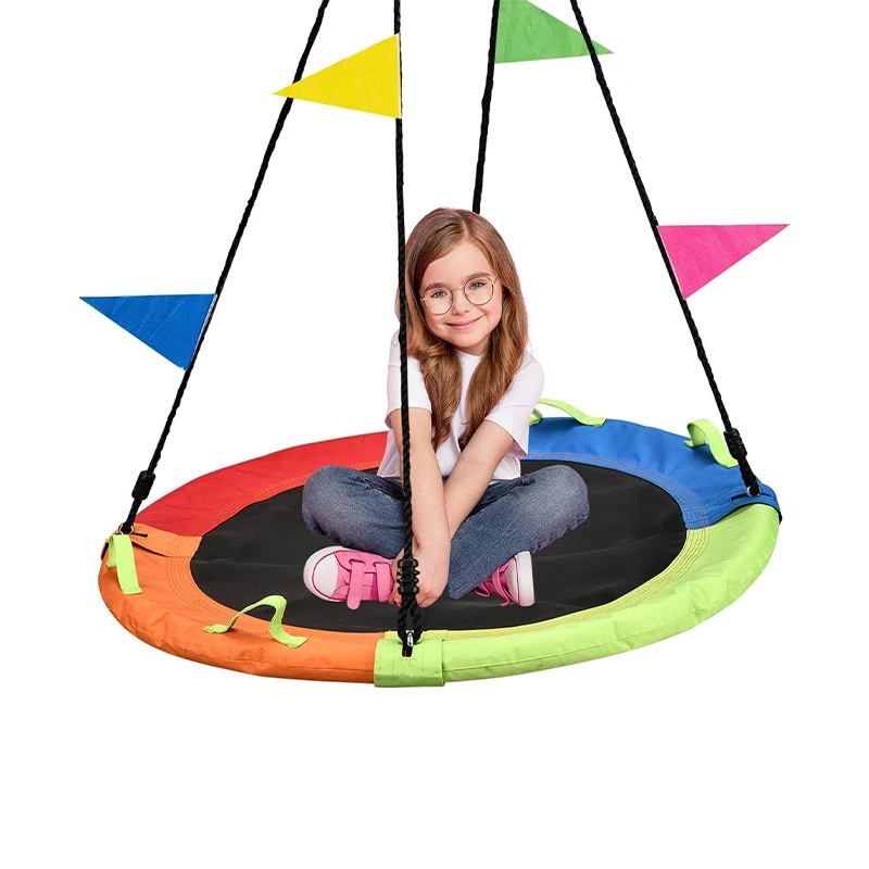 Garden Tree Swing Saucer Flying Swing 40 Inch Adjustable Hanging Straps Swing Sets For Backyard