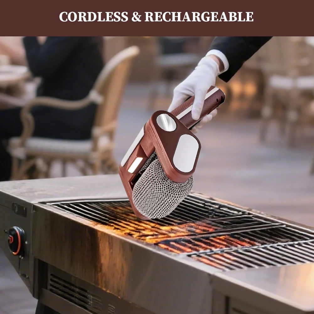 Electric Grill Cleaner with LED Lights Grill Cleaner Brush Without Bristles Cordless Rechargeable BBQ Brush Cleaner and Parts
