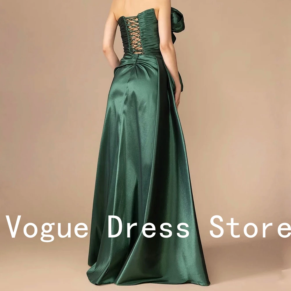 Customized Temperament Satin Green Evening Dresses Modern Straight Floor Length Strapless Sleeveless Bespoke Occasion Gowns