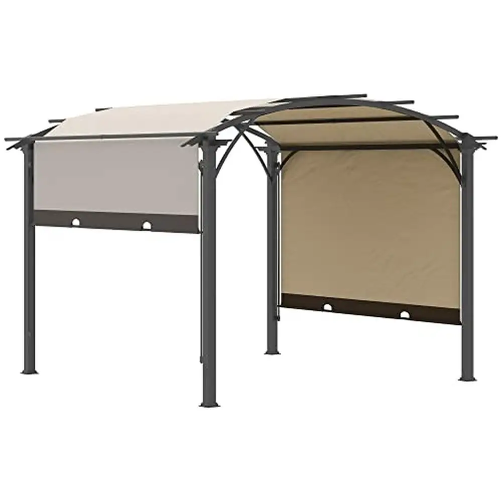 Retractable Arched Pergola Canopy Metal Frame Outdoor Sun Shade Shelter Garden Patio Gazebo Beach Beige