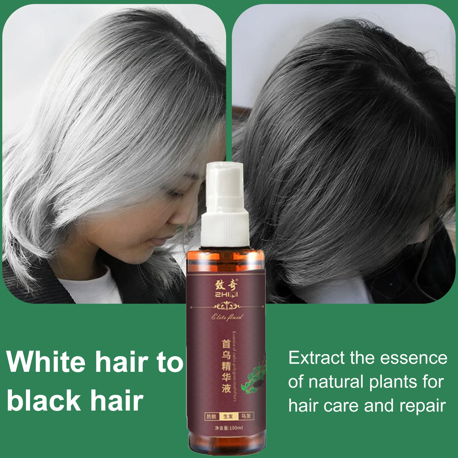 30 Days Herbal Cure White Hair Treatment Spray 100ml Shouwu Hair Liquid Change White Gray Hair To Black Hair Regrowth Treatments