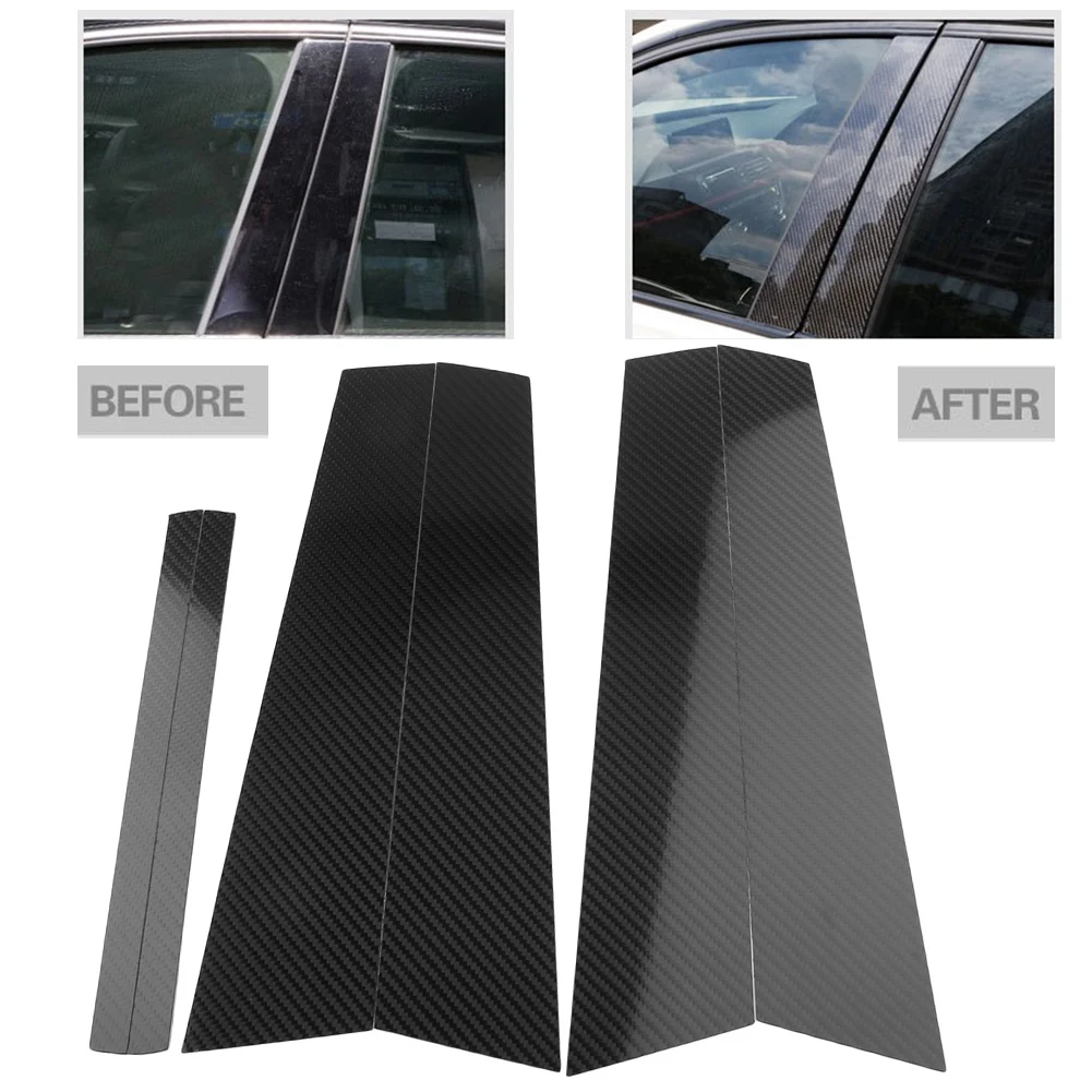 Auto Car Window Moulding B Pillars Trim Protective Cover For BMW 1 Series E81 2017 6pcs/set Carbon Fiber