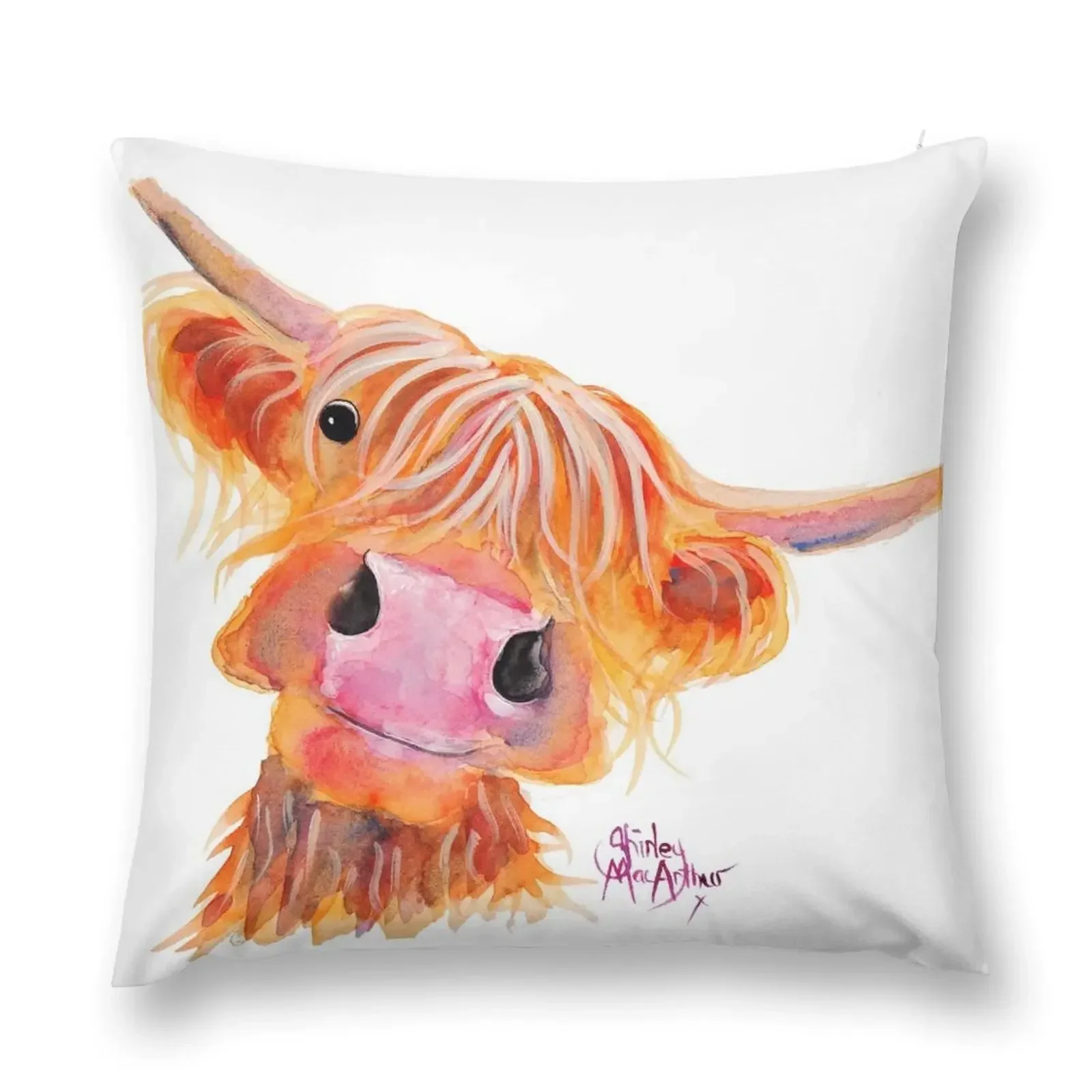 Highland Cow 'NESSIE' from Original Painting by Shirley MacArthur Throw Pillow Christmas Covers Cushion Child pillow