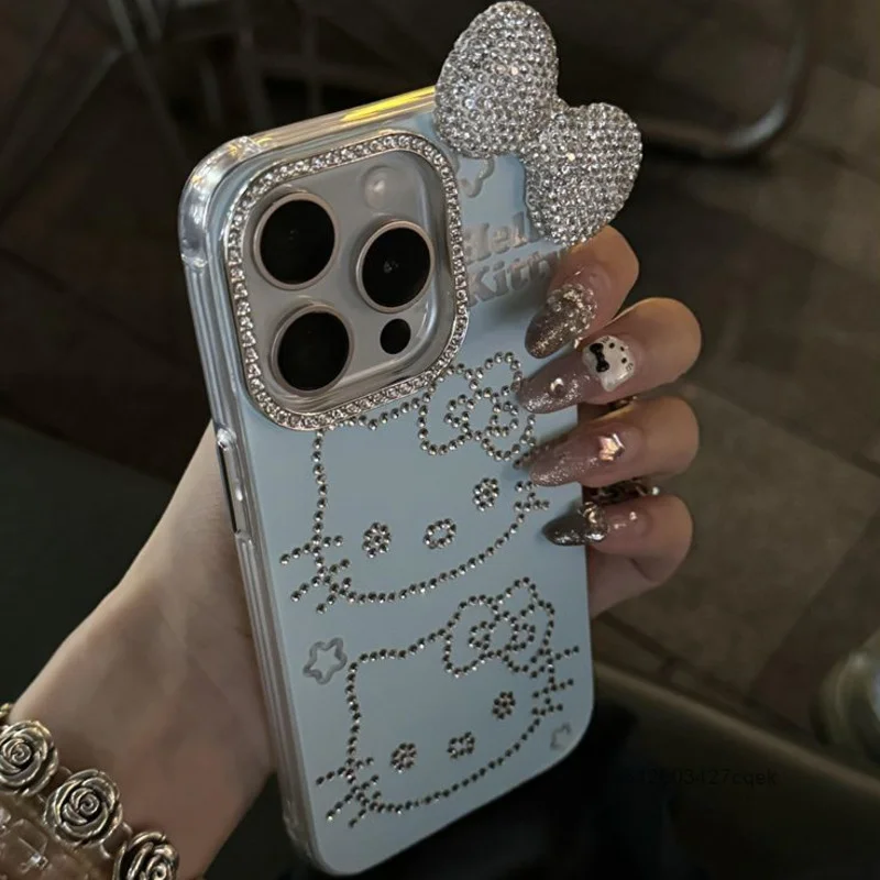 Sanrio Hello Kitty Luxury Full Diamond Apple Phone Case For IPhone 12 13 14 15 Pro Max Korean Version Anti Drop Protective Cover